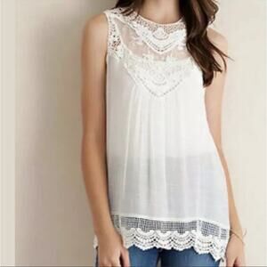 ENTRO Crochet & Lace Trim Tank Top White Size Small
